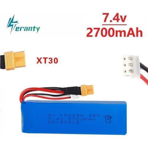 Upgrade 7.4V 2700mAh Lipo Battery for MJX Bugs 3 B3 RC Quadcopter Spare Parts 7.4v Rechargeable Battery Upgrade 1800mah 25C