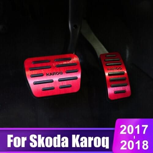 Aluminum alloy Car Accelerator Gas Pedal Brake Pedals plate Cover Case AT Non Slip Pad For Skoda Karoq 2017 2018 Car Accessories