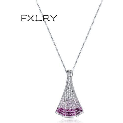 FXLRY New Design Fashion OL Personality White Color Cubic Zircon Creative Luxury Necklaces For Women Jewelry