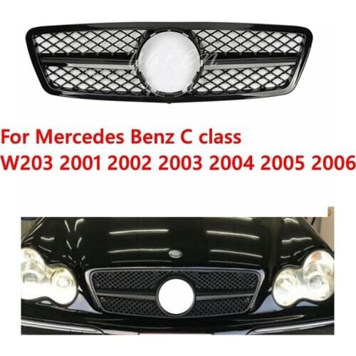Gloss Black Front Mesh Grille AMG Style for Mercedes-Benz C Class W203 2000-06