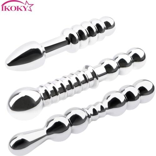 IKOKY Anal Stimulation Metal Anal Plug Sex Toys for Man Woman Dual Head Butt Plug Prostate Massage Stainless Steel Dildo