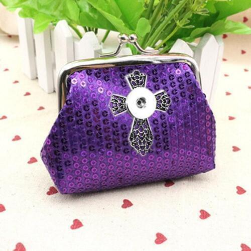 CROSS Sequins 18MM Snap Button Jewelry Coin Purses Small Wallets Pouch Kids Girl Womens Money Bags For Gift QB381