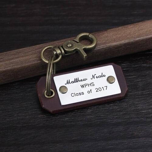 Hand Stamped Leather Keychain - Personalized Mens Gift - Handwriting Keying - Graduation