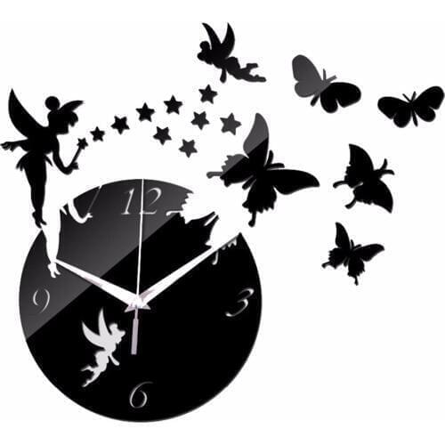 Creative coffee pot and cup butterfly quartz large clock mirror wall home decor clocks sticker silver gold black for living room