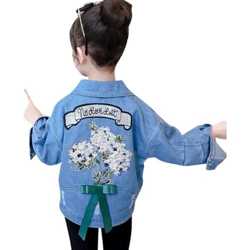 Girls Denim Jacket Outerwear Floral Girls Coats Bow Kids Jacket Spring Autumn Kids Clothing 6 8 10 12 14