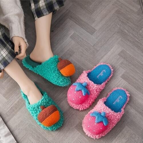 Cute Women Shoes Soft Strawberry Chestnut Warm Cotton shoes Rubber Sole Indoor Home shoes Women Adults For Girls Kids Gifts