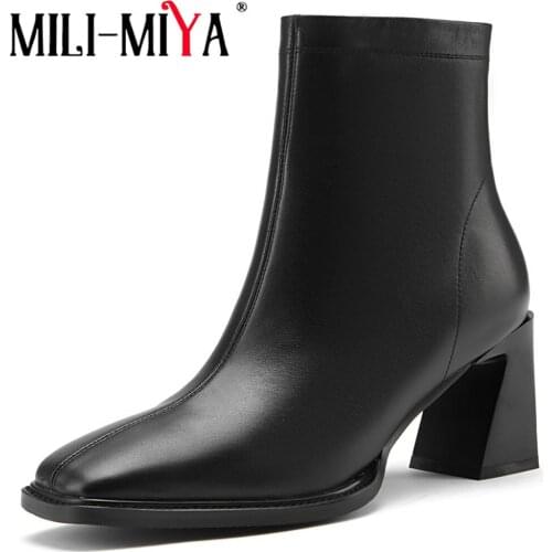 MILI-MIYA Fashion Genuine Leather Women Casual Ankle Boots Elegant Square Toe Thick Heels Party DressComfortable Shoes 2021 New