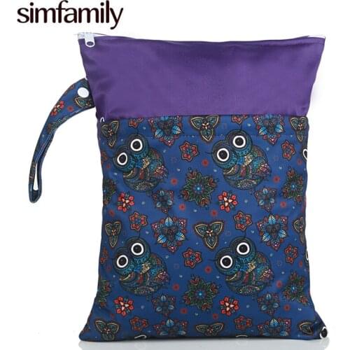 [simfamily]1PC Reusable 3Dprinted PUL Bolso Wet Dry Diaper Bag Double Pocket Cloth Handle Wetbags 28x36CM Wholesale