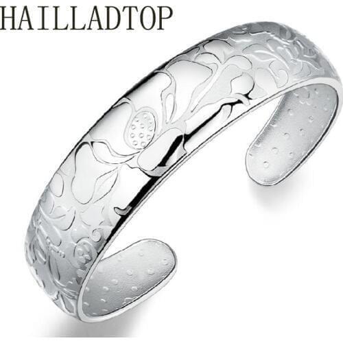Fashion High-quality Bangles Wholesale Womens Jewellery Opening Lotus Said Jewelry Silver Plated Bangle Bracelets Womens Girl