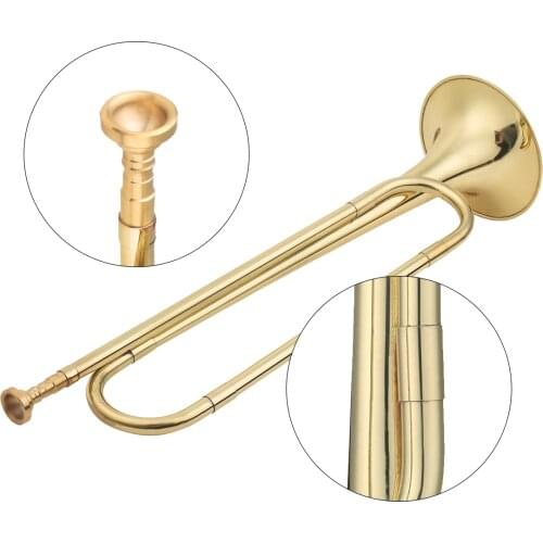 Muslady 18.7 Inch Brass Bugle Call Gold-Plated Trumpet Cavalry Horn with Mouthpiece for Beginners School Band Musical Instrument