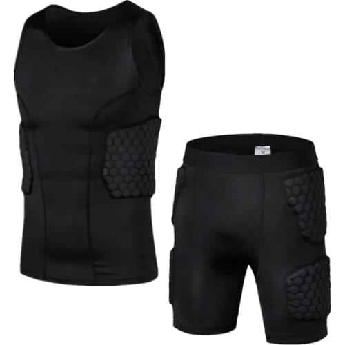 Mens Tracksuit Padded Compression Shorts Vest Pads Protector Football Paintball Basketball Skating Rugby Soccer Anti-collision