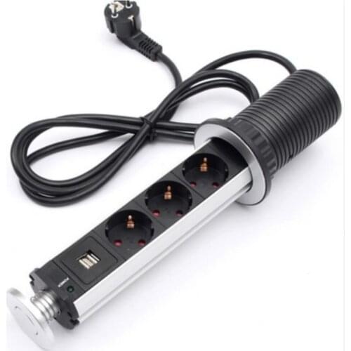 Desktop Electrical Socket 4-way Retractable Table Socket Strip with Dual USB Charger Outlet Home Kitchen Bathroom Office Charger