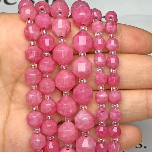 Natural Faceted Rhodochrosite Jades Stone Round Loose Spacer Chalcedony Beads For Jewelry Making Diy Bracelet Necklace 6/8/10MM