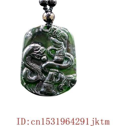 Jade Snake Pendant Necklace Gifts Natural Black Green Jewellery Carved Chinese Fashion Amulet Charm