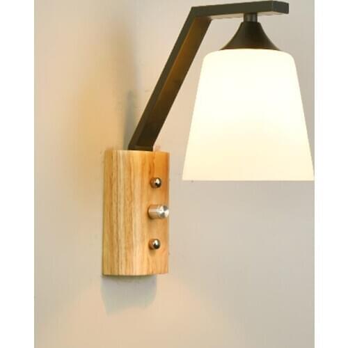 Nordic LED Wall Lamp Indoor Glass Lampshade Bedroom Lighting Bedside Wood Aisle Corridor Night Light Home Decoration Fixtures