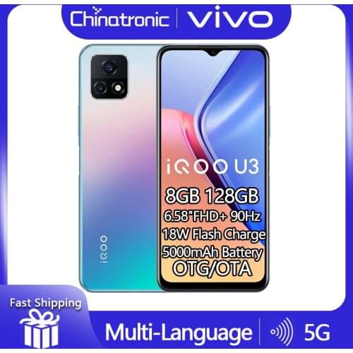 New Arrival VIVO iQOO U3 8GB 128GB 5G Mobile Phone Dimensity 800U 6.58"FHD+ 90Hz Refresh Rate 48MP 5000mAh 18W Flash Charge