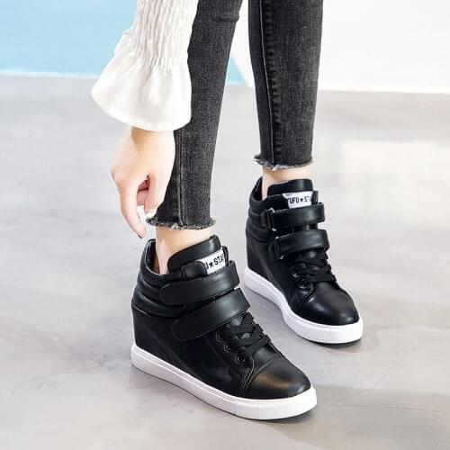 New Korean Style Increased Casual Womens Shoes with Thick-soled Velcro Spring and Autumn Student Shoes