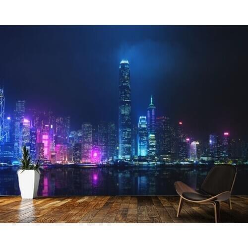 Papel de parede Hong Kong Victoria Harbour Night City Building 3d wallpaper,living room bedroom wall papers home decor bar mural