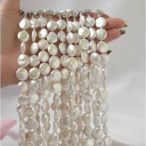 10 Pieces 17" 14mm coin white freshwater pearl necklace