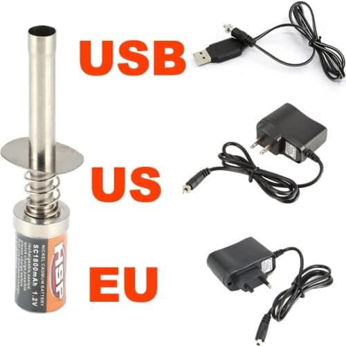 1.2V 1800mAh Rechargeable Nitro Starter Glow Plug Igniter Wth Charger for HSP RedCat Nitro Gas Engine Power1/8 1/10 RC Car