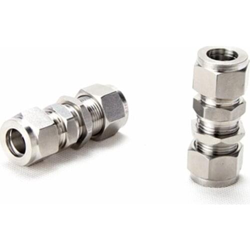 Stainless Steel Straight Bulkhead Connector 6mm 8mm 10mm 1/4 3/8 1/2 Equal OD Pipe Double Ferrule Compression Fitting SS 304