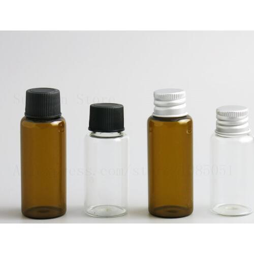 Empty Small Clear Amber Glass Bottle Screw Cap Bottles 20ml 25ml Essential Oil e liquid Cosmetic Vials Containers 30pcs