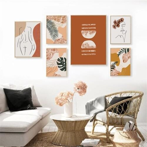 Botanical Leaves Wall Art Print Sexy Woman Body Line Poster Painting Boho Canvas Prints Nordic Wall Pictures Living Room Decor