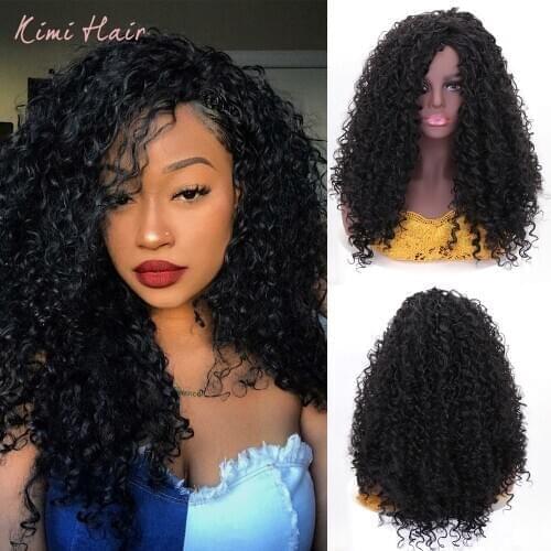 Kimi Hair Long Afro Kinky Curly Synthetic Wig for Black Women Nature Heat Resistant Black Wig
