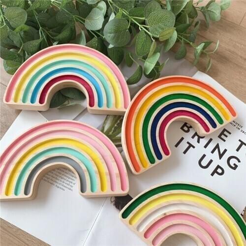 Nordic Nursery Wooden Rainbow Kids Room Decoration Scandinavian Decoration For Baby Room Building Blocks Toys Photography Props