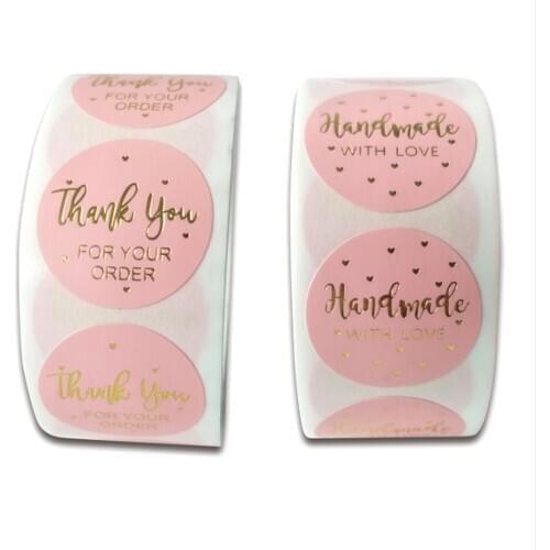 Thank You Stickers Gold Foil Seal Labels 1 inch Pink Wedding Party Favors Envelope Supplies handmade Stationery Stickers