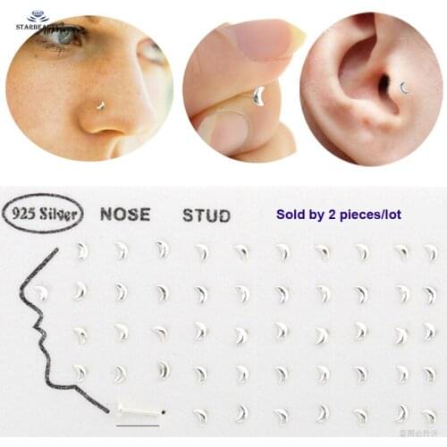 Starbeauty 2pcs Thin 0.5x7mm S925 SL Moon Nose Piercing Nose Ring Studs Lip Tragus Piercing Nariz Pircing Earrings Jewelry