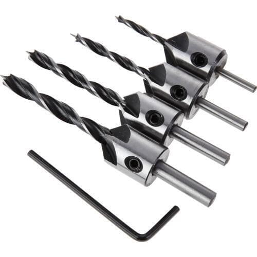 4Pcs HSS 5 Flute Countersink Drills Bits countersunk head drilling Bit Set 3 Tips Woodworking drill 3mm 4mm 5mm 6mm