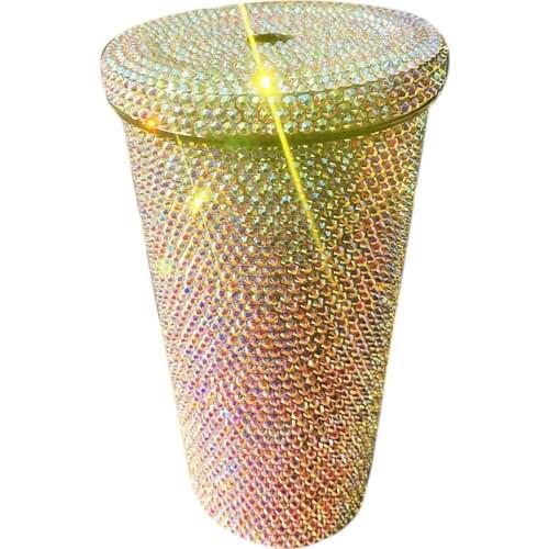 Vacuum Flask Portable Wear-resistant Multi-colored Sturdy Thermal Mug for Hiking Diamond-studded Sparkling Straw Cup