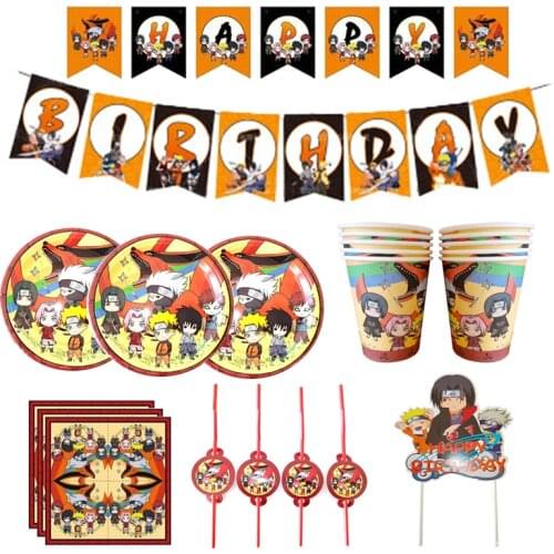 Japan Anime Theme Party Decoration Uzumaki Uchiha Sasuke Hatake Kakashi Paper Cup Plate Flags Baby Shower Kids Birthday Supplies