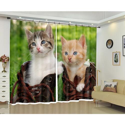 Curtain kids animal cat print Luxury Blackout 3D Window Curtain Living Room Bedroom Cortina Drapes Rideaux Customized pillowcase