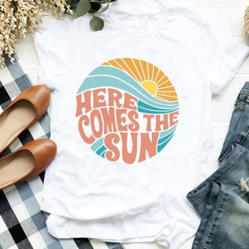 Women Lady Cute Wave Vacation Trend Girl 90s Fashion Print Shirt T Tee Womens Clothes Tshirt for Female Top Graphic T-shirt