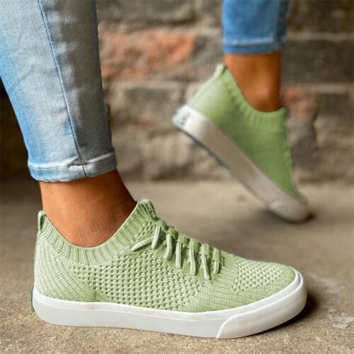 TELOTUNY Womens sneakers 2021 Ladies Casual Knitted Breathable Sneakers Solid Flats Slip on Lace Walking Sports Running Shoes
