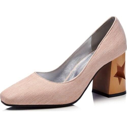 Oversized ladies high heels women shoes woman pumps Shallow mouth Square head High heel shoes