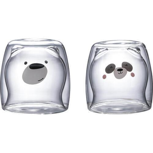 1 Pcs 3D 2-tier Lovely Panda Bear Innovative Beer Glasses Heat-resistant Double Wall Coffee Cup Morning Milk Glass Juice Glass