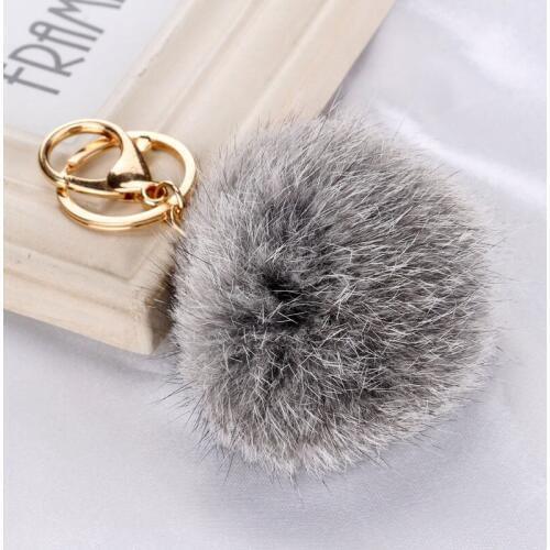 10pcs mixed 10 colors 8CM Cute Genuine Leather Rabbit fur ball plush key chain car key ring Bag Pendant car keychain