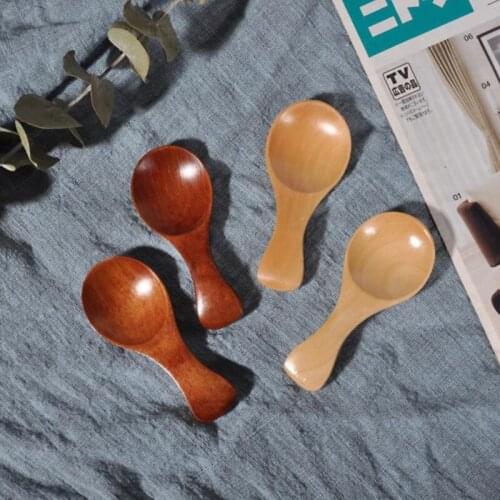 100pcs/lot 8cm Naturel Wooden Coffee Tea Sugar Salt Spoon Scoop Kitchen Utensil Set MINI Wood Spoon JF