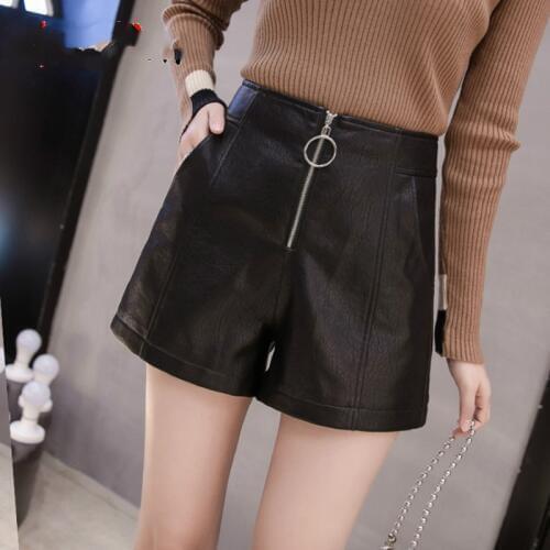 2020 Spring Winter Sexy Womens Leather Shorts Women Black High Waist Shorts Korean Style Plus Size PU leather Shorts for Women