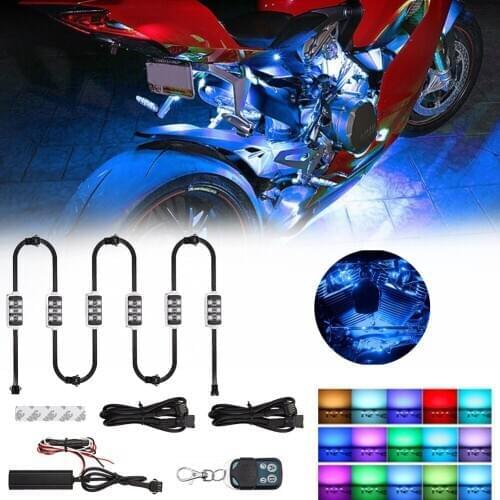 6pcs LED Motorcycle Night Light Remote RGB Neon Under Glow Lights Strip Kit 36LEDs Car Lights Accessories