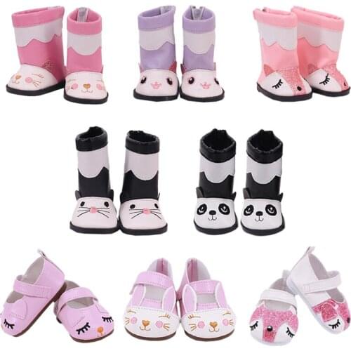 7CM Pink Cat Cute Panda Shoes High Boots For 18 Inch American Girl Doll & 43CM Born Baby Doll,Toys For Girls,Our Generation Doll