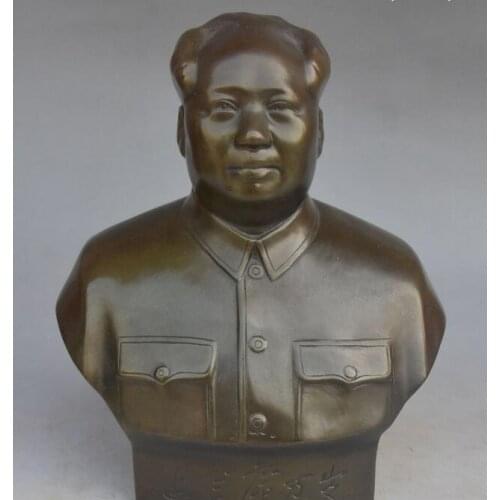 8"Chinese Pure Bronze Red Army Great leader Mao Zedong Chairman Head Bust Statue