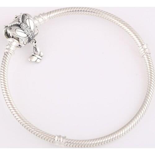 Authentic S925 Decorative Butterfly With Crystal Bracelet Bangle For Women fit Lady Bead Charm DIY Jewelry