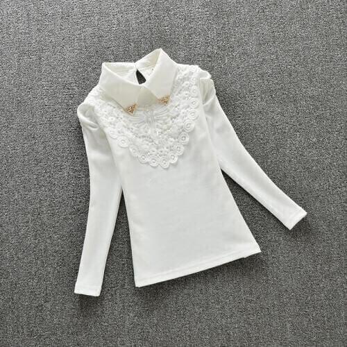 3-15Y Girls White Blouse Lace School Girl Blouse For Girls Long Sleeve Shirts Spring & Autumn Fashion Shirt Kids Clothes AA1985