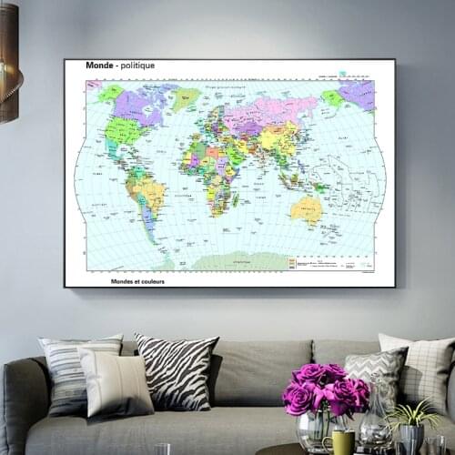 Large Political World Map In French Office Supplies Detailed Antique Poster Wall Chart Retro Map of World Non-toxic Wall Paper