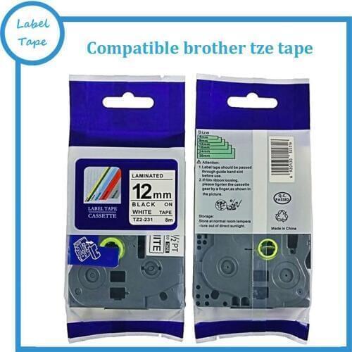 Black PRINT on White Label Tape P-Touch Compatible for TZ 231 TZe P-Touch 12mm maker