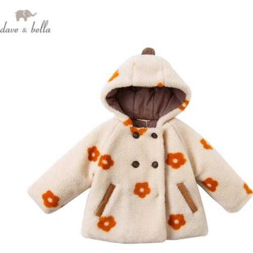 DBZ16063 dave bella winter baby girls fashion cartoon padded hooded coat children tops infant toddler outerwear